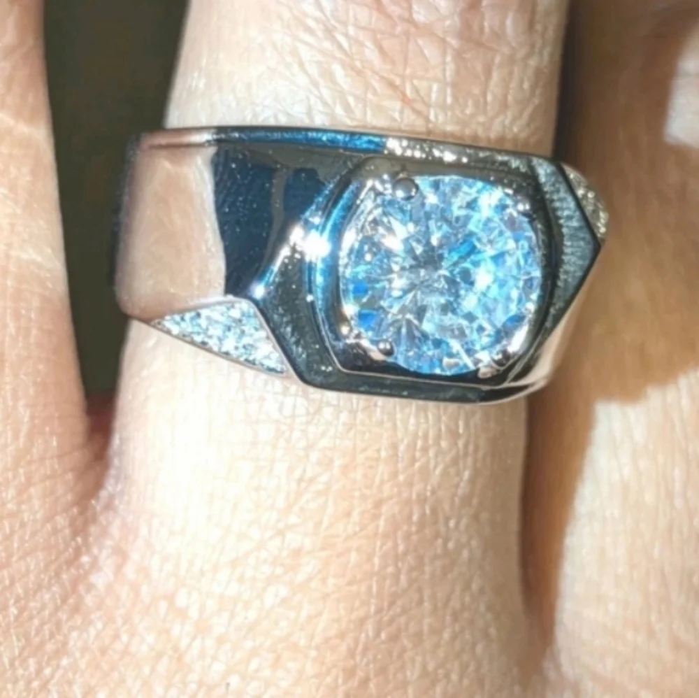 3ctw White Oval Moissanite Mens Wedding Ring In Sterling silver Sz 8